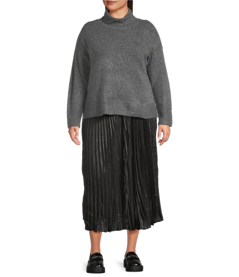 ヴィンスカムート レディース トップス ワンピース タートルネック マキシワンピース プラスサイズ マキシ Vince Camuto Plus Size Turtleneck Long Sleeve Twofer Slip Maxi Dress Salt N Pepper|ReVida 店