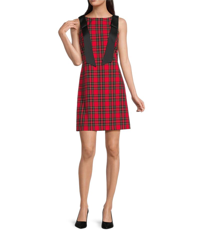 アレックスマリー レディース トップス ワンピース ノースリーブ Alex Marie Eloise Stretch Tartan Sleeveless Plaid Bow Dress Red Tartan レッド