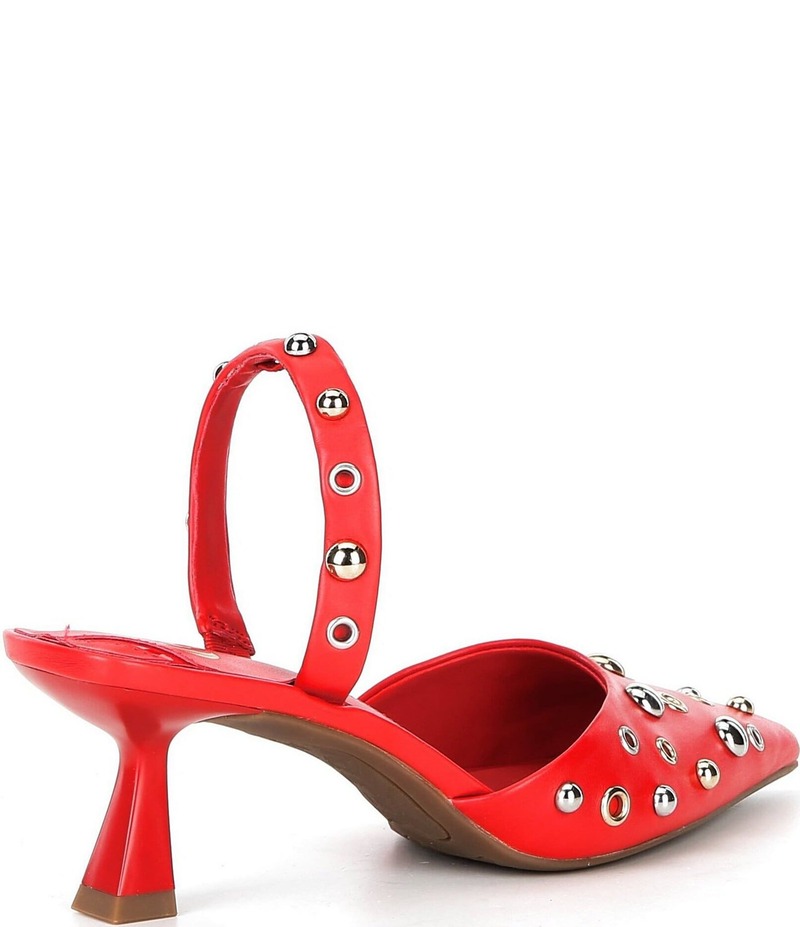 ジービー レディース シューズ ヒール レザー Office-Siren Leather Grommet and Stud Kitten Heel Slingback Pumps Eclipse Red レッド