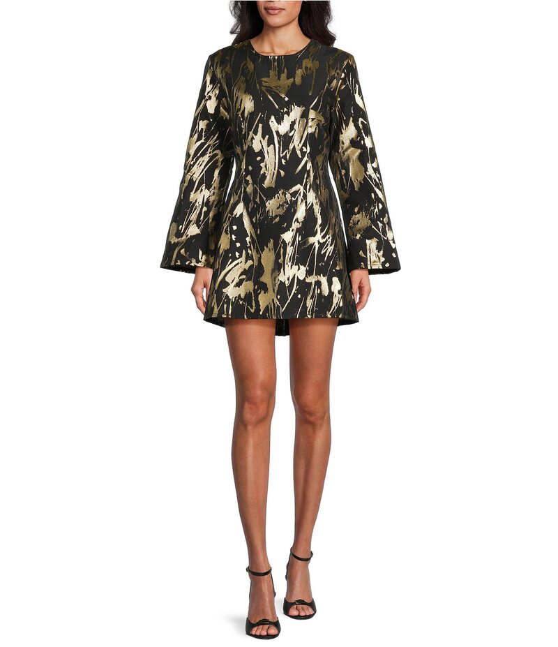 ブライン ウォーカー レディース トップス ワンピース プリント Bryn Walker Jules Foglia D'oro Gold Print Round Neck Long Sleeve Dress Gold ゴールド
