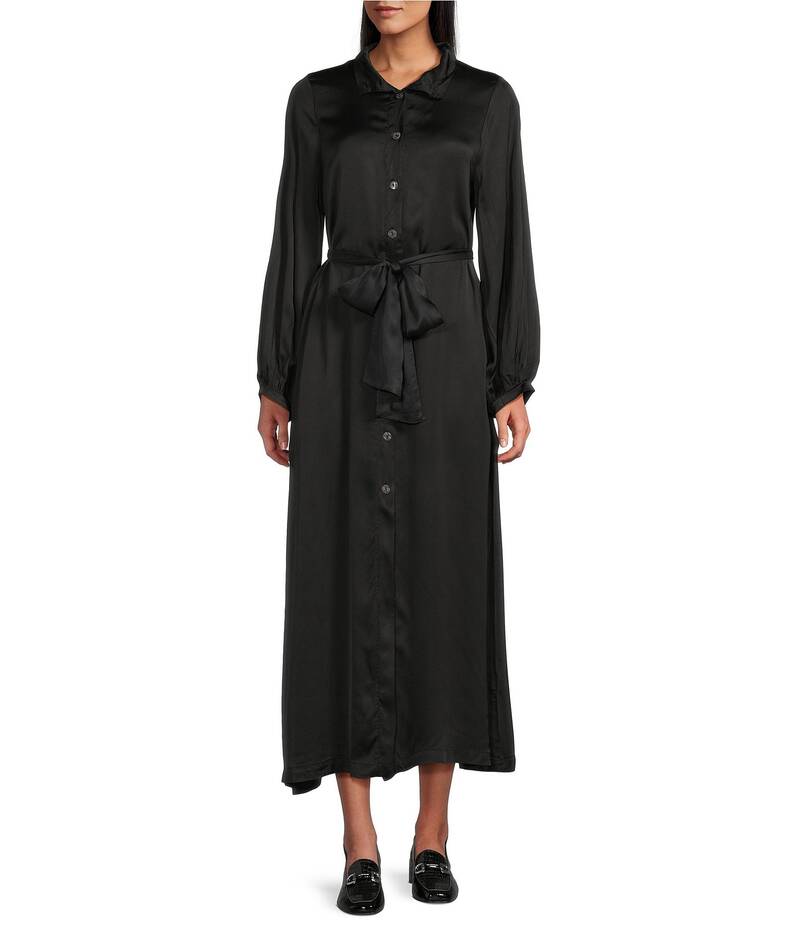 ブライン ウォーカー レディース トップス ワンピース バルーンスリーブ マキシワンピース サテン マキシ Bryn Walker Geraldine Satin Mandarin Collar Long Balloon Sleeve Belted Maxi Dress Black ブラック