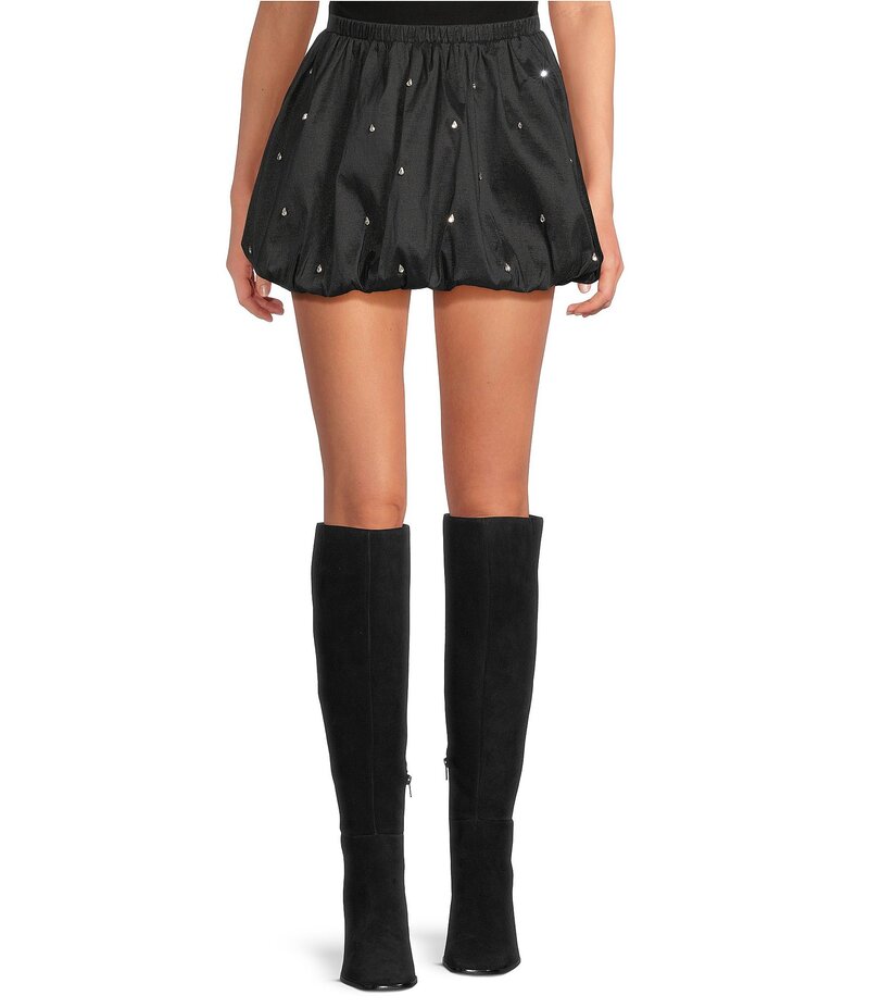 ジャンビニ レディース ボトムス スコート ミニ Gianni Bini Nadia Rhinestone Embellished Taffeta Bubble Mini Skirt Black 黒いこと レディースファッション-ボトムス-スカート
