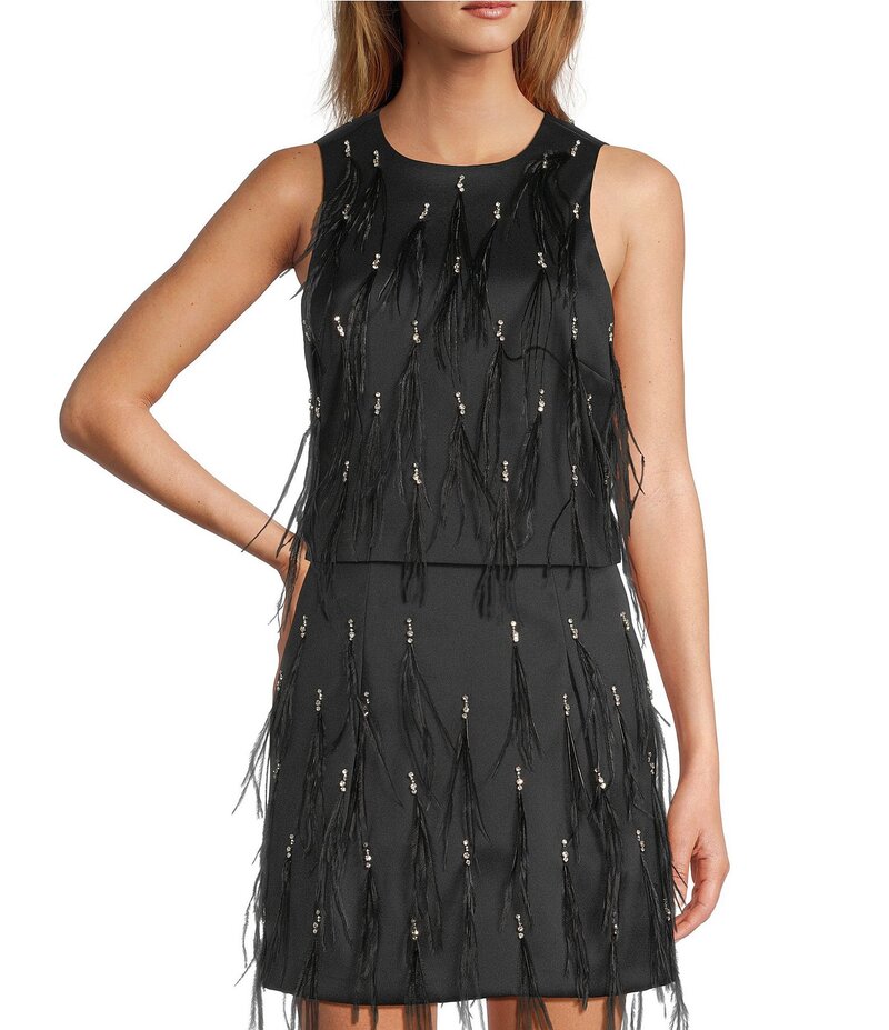 アントニオ メラーニ レディース トップス シャツ ノースリーブ ブラウス Antonio Melani Pippa Round Neck Feather Diamond Sleeveless Coordinating Blouse Black ブラック｜ReVida 店