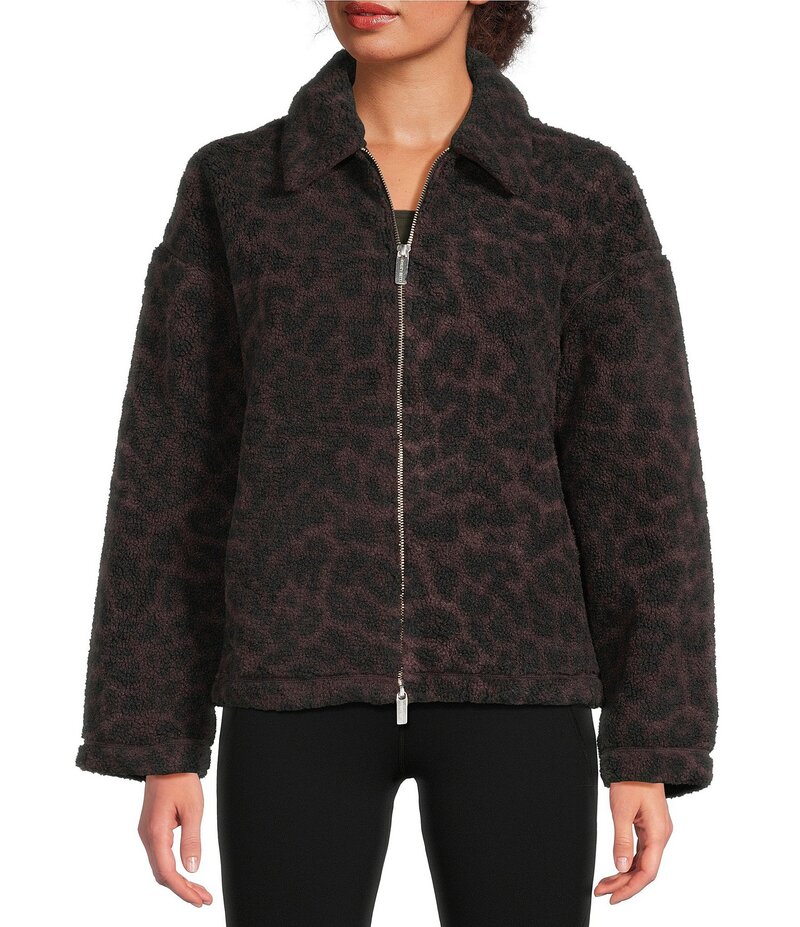 スウェッティベティ レディース アウター コート アニマル柄 プラスサイズ プリント フリース ジャケット Sweaty Betty Animal Print Plush Collard Neckline Long Sleeve Fleece Jacket Large Brown Leopard Print ブラウン