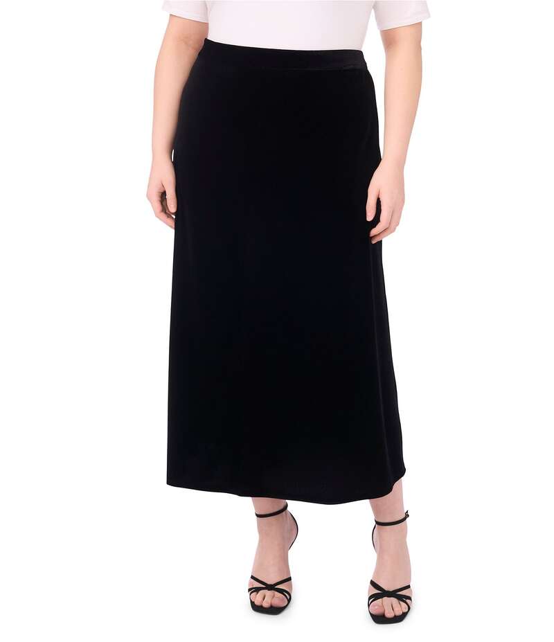 ヴィンスカムート レディース ボトムス スカート プラスサイズ ミディ ベルベット Vince Camuto Plus Size Velvet Midi Pull On Skirt Rich Black ブラック