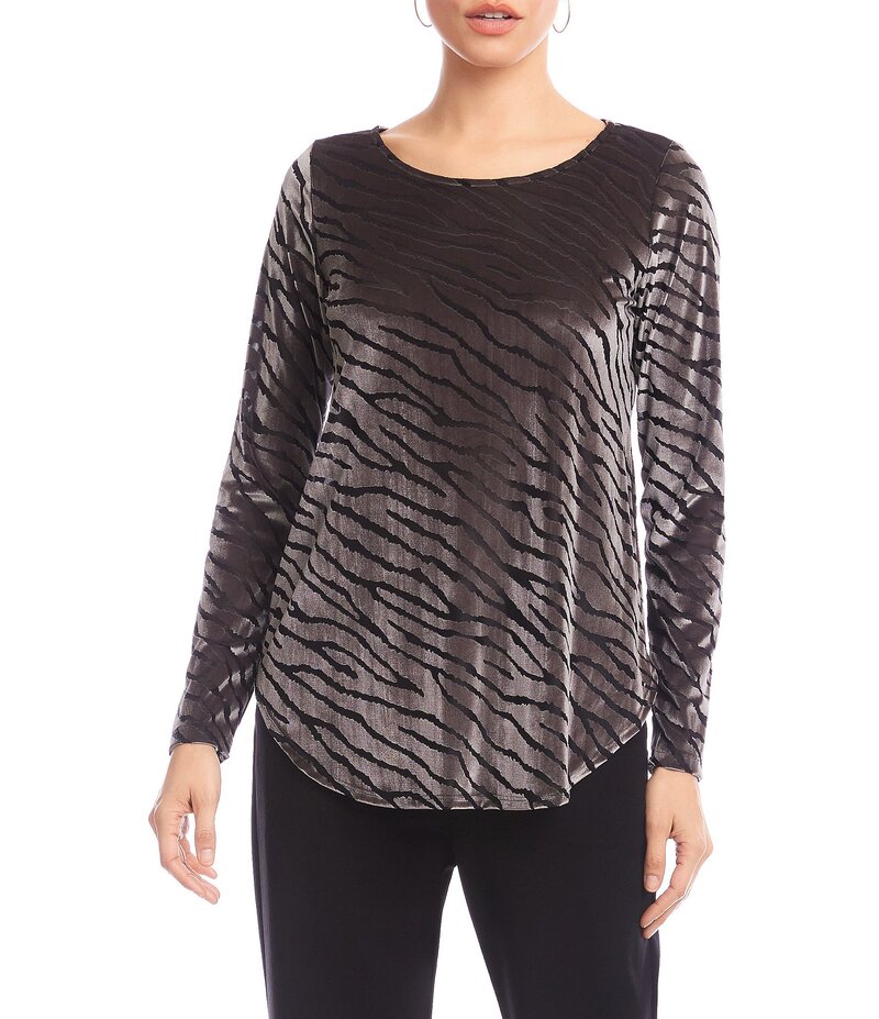 カレンケーン レディース トップス シャツ ベルベット Karen Kane Abstract Zebra Velvet Burnout Scoop Neck Long Sleeve Top Zebra アニマル