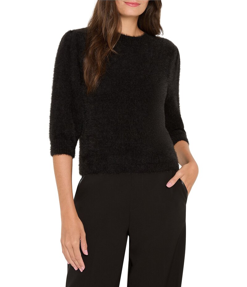 ニックアンドゾー レディース アウター ニット・セーター セーター ニット NIC + ZOE Cozy Chic Fuzzy Knit Round Neck Elbow Sleeve Sweater Black Onyx ブラック 14,805円