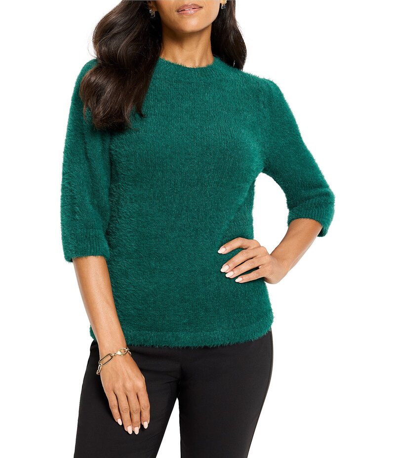 ニックアンドゾー レディース アウター ニット・セーター セーター ニット NIC + ZOE Cozy Chic Fuzzy Knit Round Neck Elbow Sleeve Sweater Pine