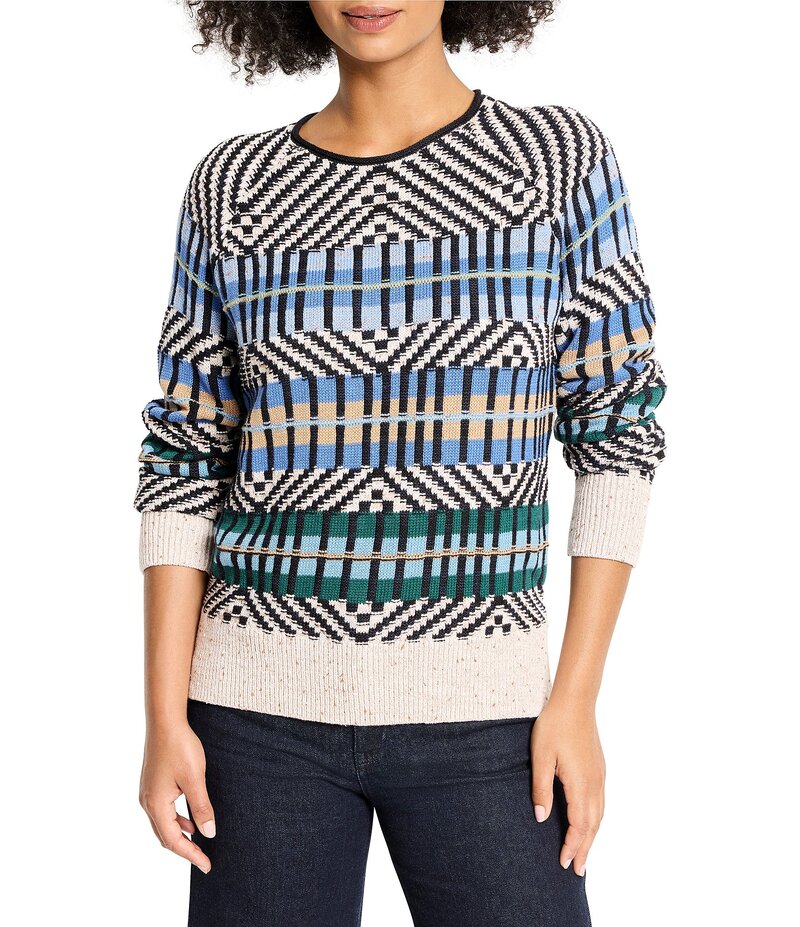 ニックアンドゾー レディース アウター ニット・セーター セーター ニット グラフィック NIC + ZOE Graphic Fair Isle Pattern Knit Round Neck Long Sleeve Sweater Blue Multi ブルー