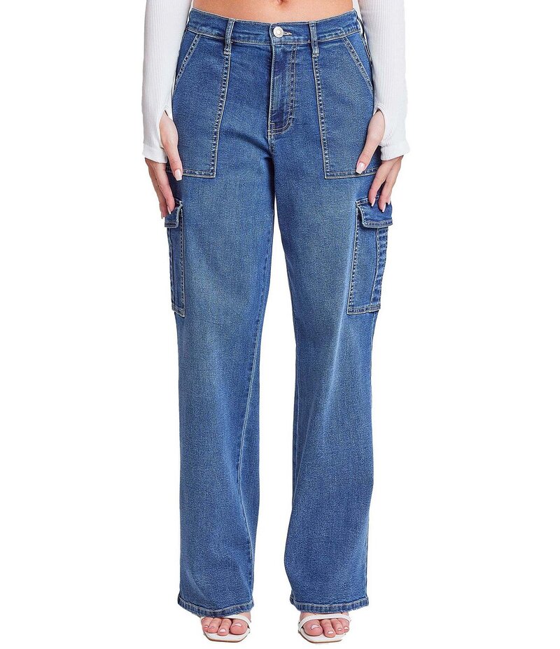 YMI デニム レディース ボトムス ジーンズズボン下 引っ切り無い デニム YMI Jeanswear High Rise Cargo Straight Leg Jeans Indigo Blue インディゴ