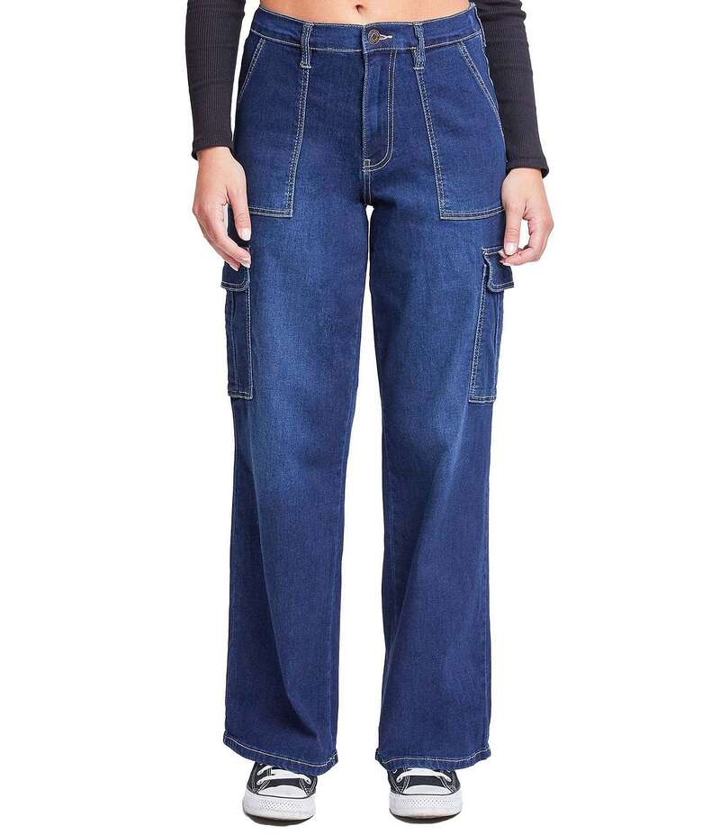 YMI デニム レディース ボトムス ジーンズズボン下 引っ切り無い デニム YMI Jeanswear High Rise Cargo Straight Leg Jeans Midnight Sky Blue 青み