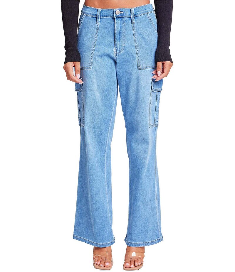 YMI デニム レディース ボトムス ジーンズズボン下 引っ切り無い デニム YMI Jeanswear High Rise Cargo Straight Leg Jeans Sky Blue 青み
