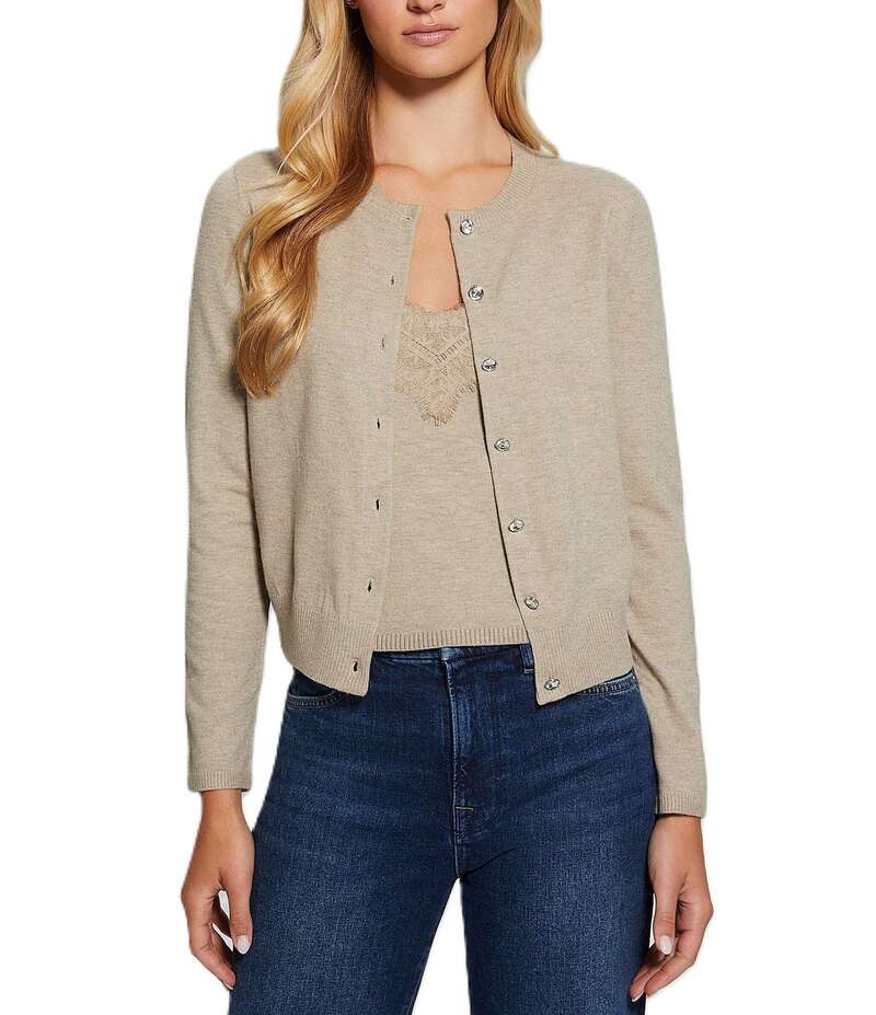 ゲス レディース アウター ニット・セーター カーディガン Guess Mena Long Sleeve Classic Crew Cardigan Brown ブラウン 18,186円