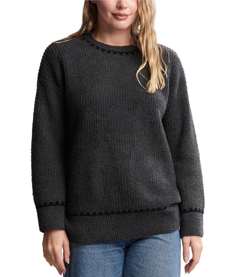 ベアフットドリームス レディース アウター ニット・セーター リブ セーター Barefoot Dreams CozyChicR Ribbed Sweater With Blanket Stitch Dark Moss