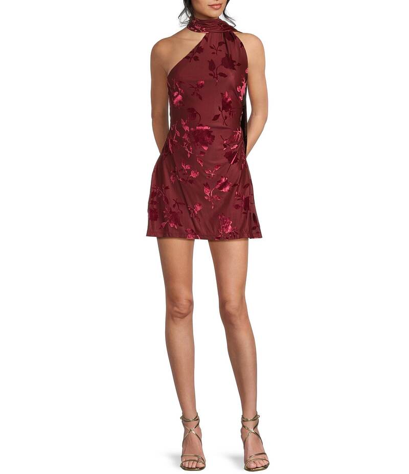 ビーダーリン レディース トップス ワンピース フラワー柄 プリント フラワー B. Darlin Floral Printed Wrap Around Scarf One Shoulder Dress Wine ワイン｜ReVida 店