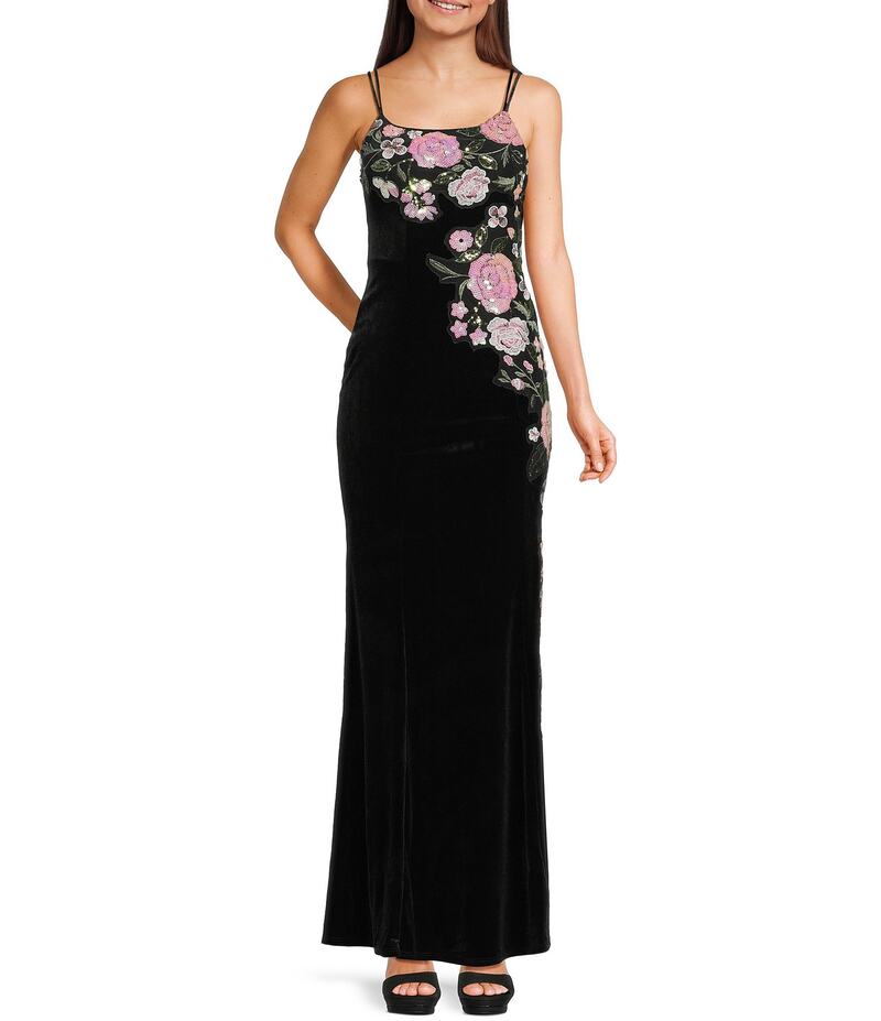 ハニーアンドロージー レディース トップス ワンピース スパンコール 刺繍 レース Honey and Rosie Placement Sequin Embroidered Lace Up Back Gown Black/Multi ブラック