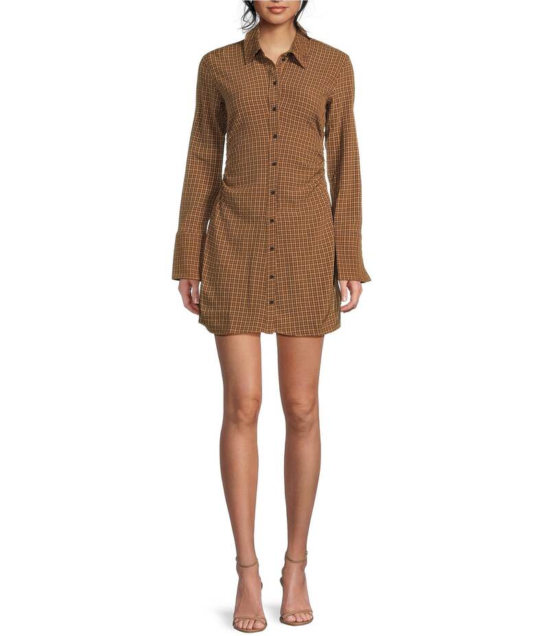 トップショップ レディース トップス ワンピース シャツワンピース シャツ Topshop Tuck Side Shirt Dress Brown ブラウン