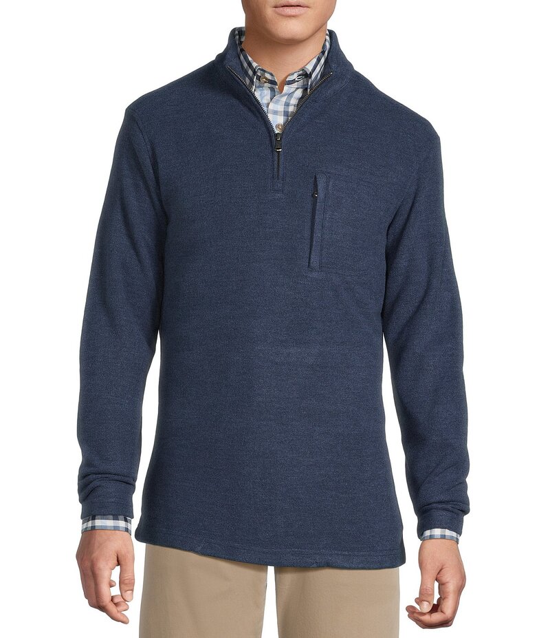 ダニエル クレミュ メンズ アウター ニット・セーター セーター フリース Cremieux Blue Label Sweater Fleece Quarter-Zip Pullover Navy Heather ヘザー｜ReVida 店