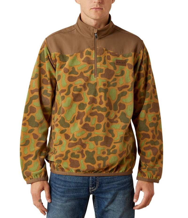 アリアト メンズ アウター ニット・セーター セーター Ariat Basis Long Sleeve Camouflage/Solid 1/4 Zip Sweater Beige/Khaki カーキ