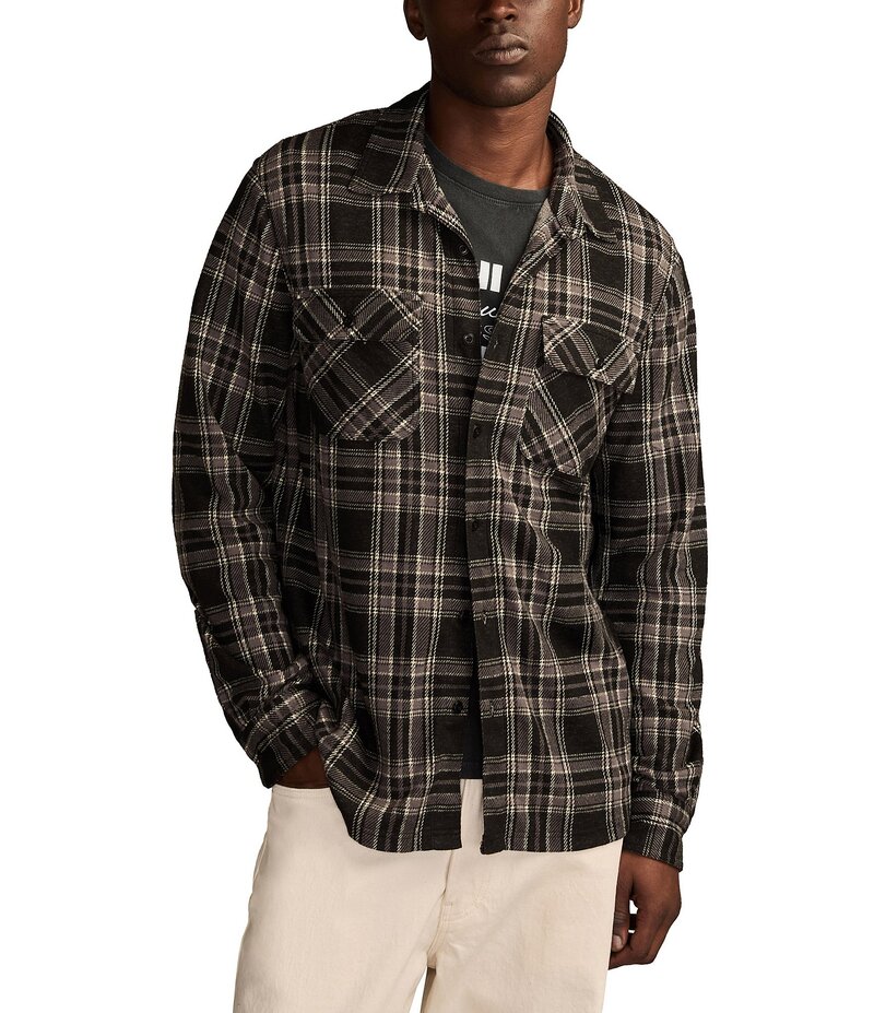ラッキーブランド メンズ トップス シャツ ニット ジャージー Lucky Brand Plaid Long Sleeve Brushed Knit Jersey Shirt Caviar Multi マルチカラー|ReVida 店