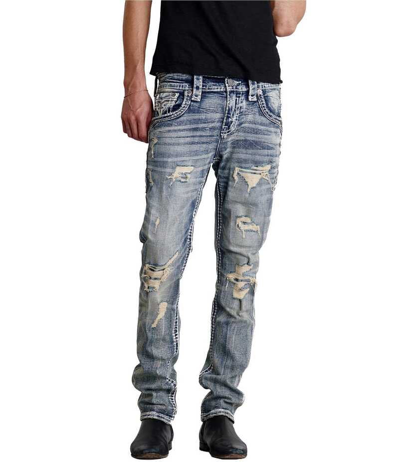 ロックリバイバル メンズ ボトムス デニムパンツ ジーンズ Rock Revival ALT Ernest Straight Distressed Light Wash Jeans Blue ブルー