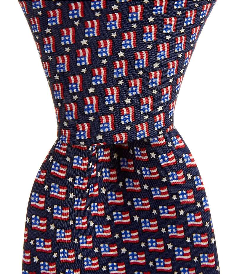 ヴァインヤードヴァインズ メンズ アクセサリー ネクタイ プリント シルク Vineyard Vines USA Micro Flag Printed Silk Tie Navy ネイビー