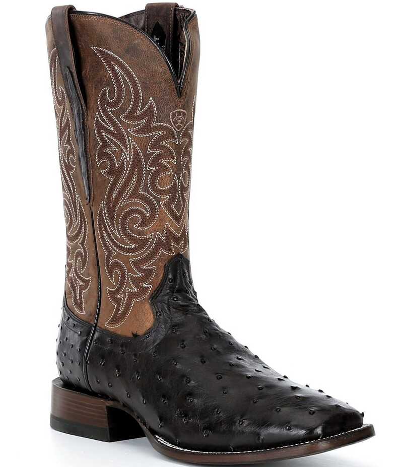 アリアト メンズ シューズ ブーツ・レインブーツ Ariat Men's Classic Cash Wide Square Toe Western Boots Cigar Full Quill Ostrich/Loco Brown ブラウン|ReVida 店