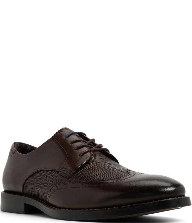 テッドベーカー メンズ シューズ ドレスシューズ ウィングチップ オックスフォード ワンピース ダービー ブローグ レザー Ted Baker London Men's Hackney Lizard Embossed Leather Brogue Wingtip Dress Derby Oxfords Dark Brown ブラウン