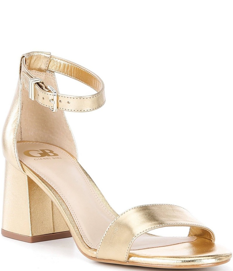 ジービー レディース シューズ サンダル アンクル レザー ヒール GB Block-Party Leather Ankle Strap Block Heel Family Matching Dress Sandals Gold ゴールド
