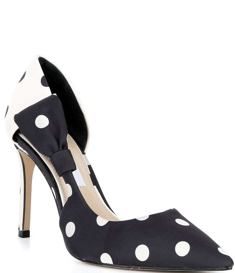ジャンビニ レディース シューズ ヒール ドット柄 ドット サテン Gianni Bini Sawyer Polka Dot Satin Bow Pointed Toe Pumps Black/Sweet Cream クリーム|ReVida 店