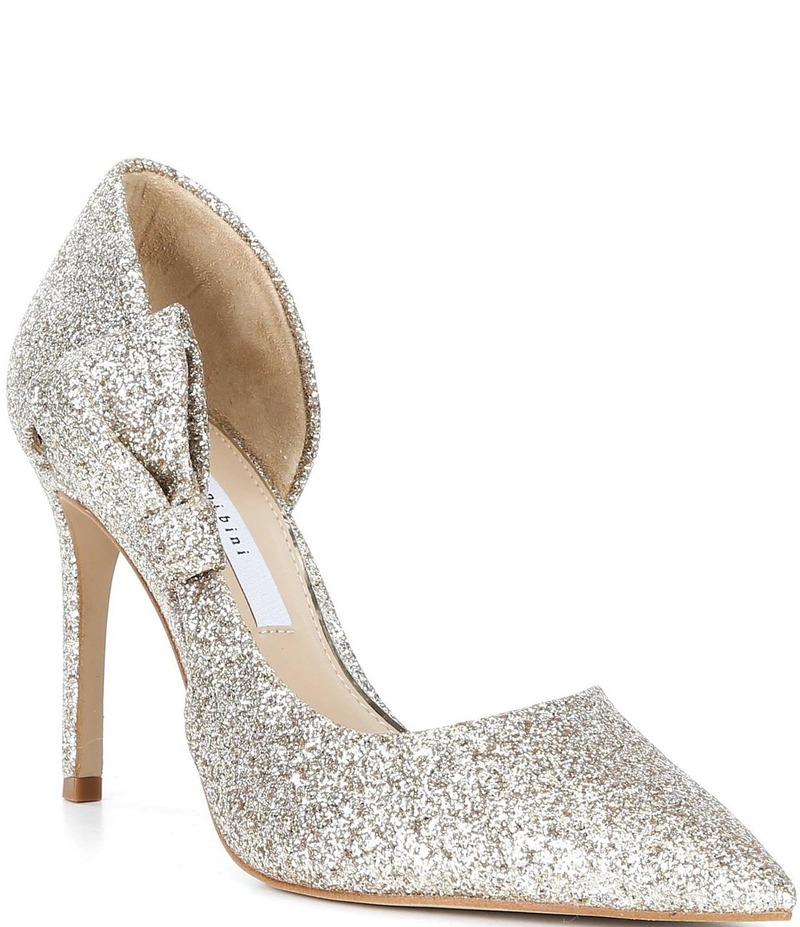 ジャンビニ レディース シューズ 踵 Gianni Bini Sawyer Glitter Bow Pointed Toe Pumps Glitzy Gold ゴールド