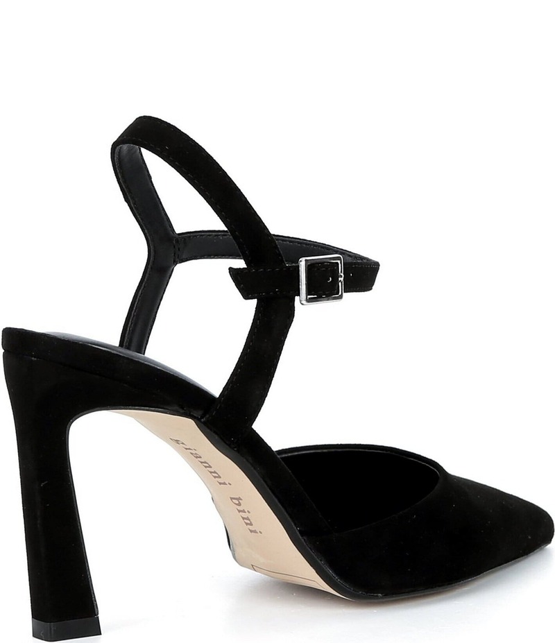 ジャンビニ レディース シューズ 踵 スエードクロス アンクル Gianni Bini Geno Suede Ankle Strap Pointed Toe Pumps Black 黒いこと