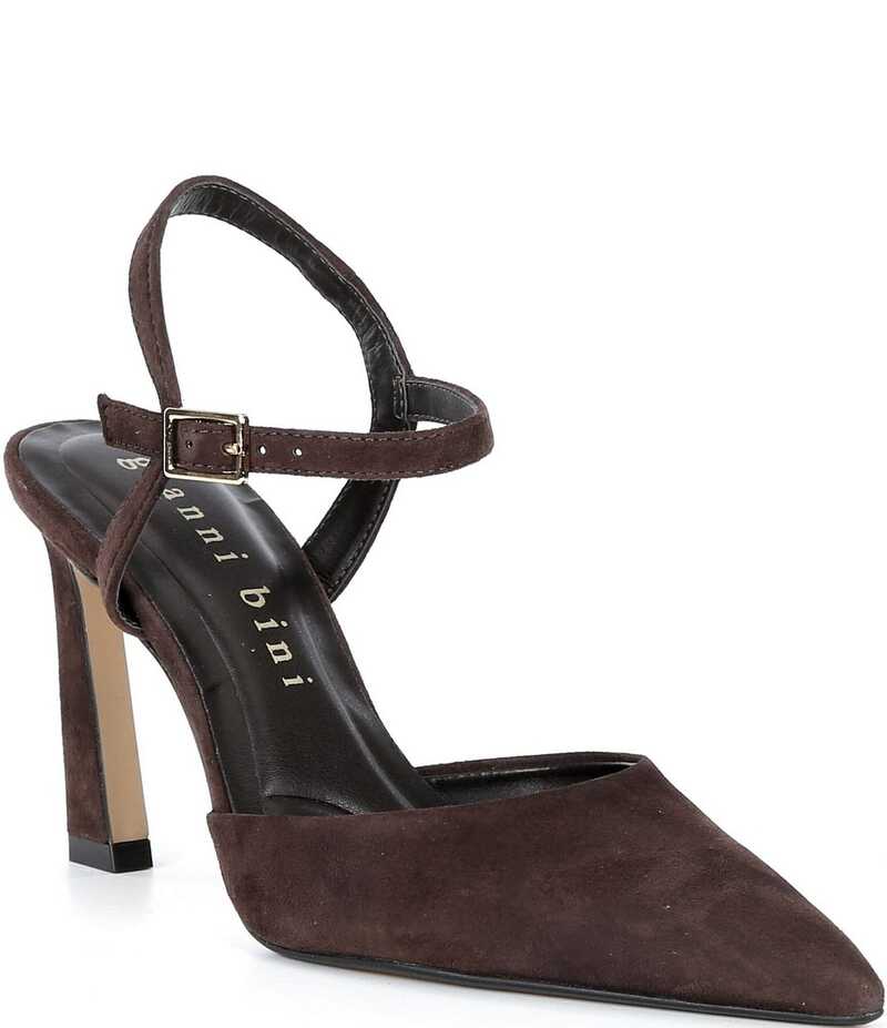 ジャンビニ レディース シューズ ヒール スエード アンクル Gianni Bini Geno Suede Ankle Strap Pointed Toe Pumps Dark Brown Roast ブラウン