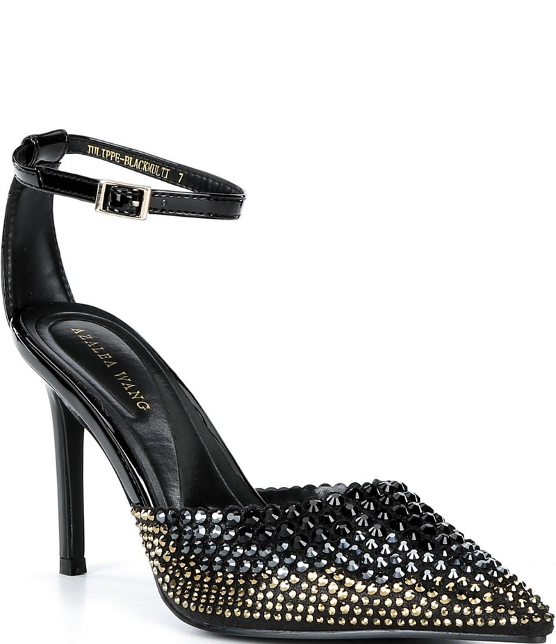 アザレア ワン レディース シューズ ヒール アンクル Azalea Wang Julippe Rhinestone Ankle Strap Dress Pumps Black ブラック