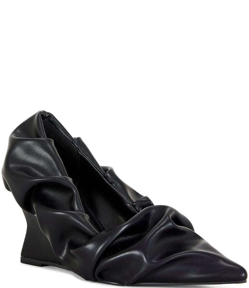 アザレア ワン レディース シューズ パンプス Azalea Wang Aicha Scrunch Pleat Pointed Toe Wedge Pumps Black ブラック