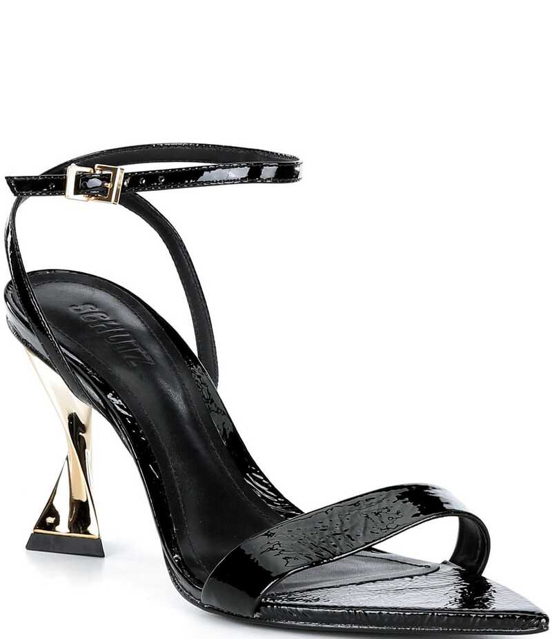 シュッツ レディース シューズ 踵 サンダル なめし革 Schutz Elisha Patent Leather Structural Dress Sandals Black 黒いこと
