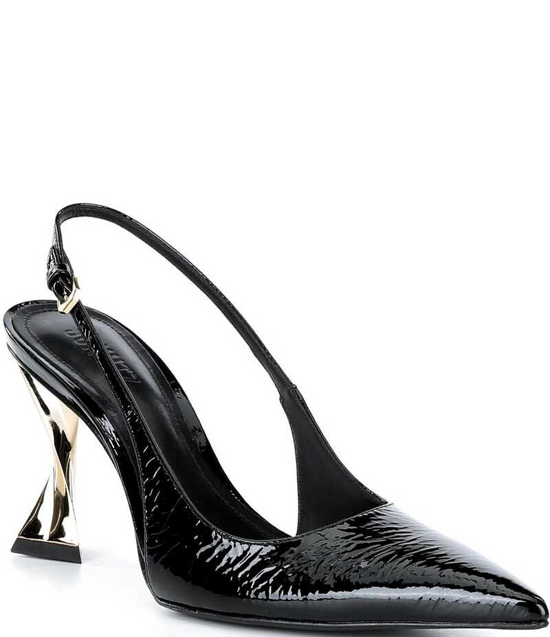 シュッツ レディース シューズ 踵 なめし革 Schutz Elisha Patent Leather Slingback Structural Pumps Black 黒いこと