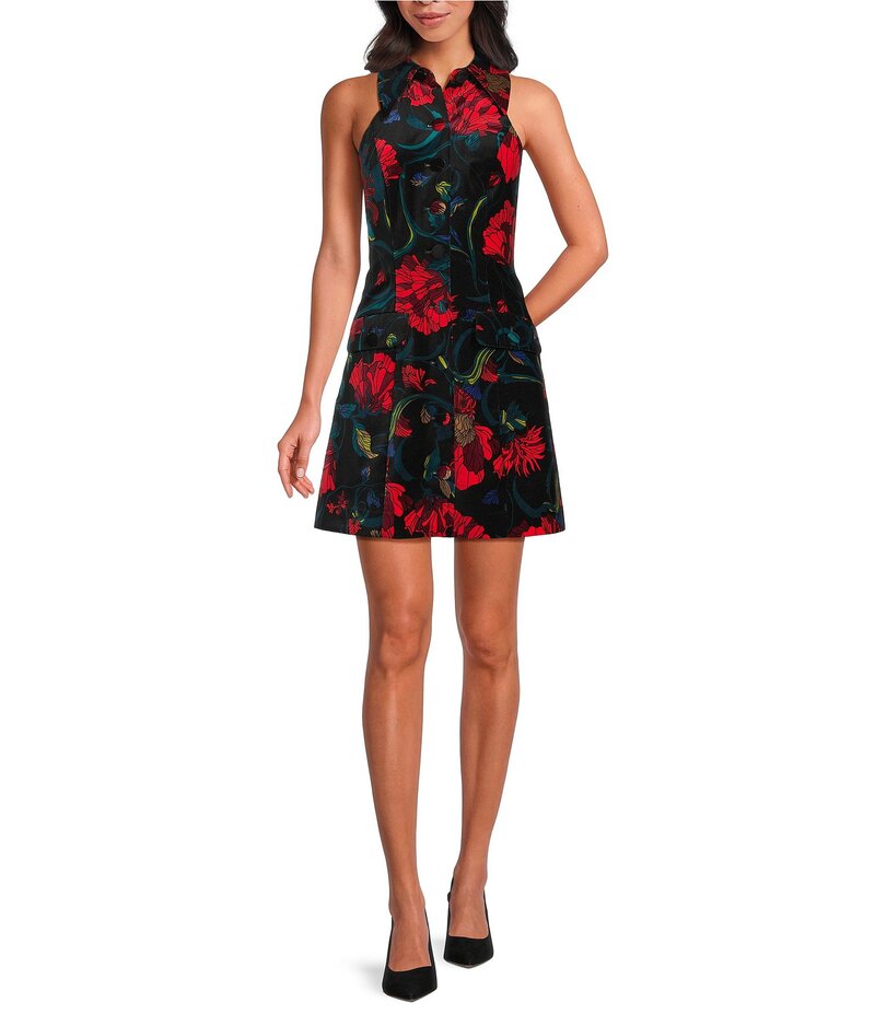 トリーナターク レディース トップス ワンピース ノースリーブ ホルター Trina Turk Safina Collared Halter Neck Sleeveless Button Front Dress Multi マルチカラー