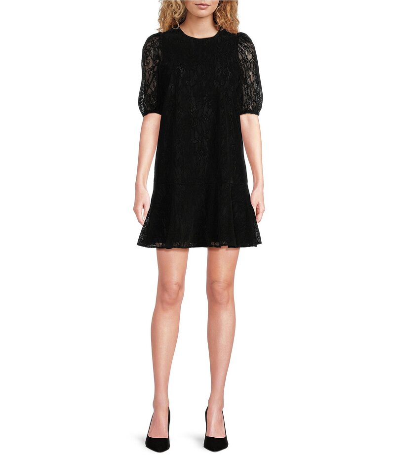 ジュードコーナリー レディース トップス ワンピース レース Jude Connally Harper Black Scallop Lace Round Neck Short Puff Sleeve Dress Black Scallop ブラック