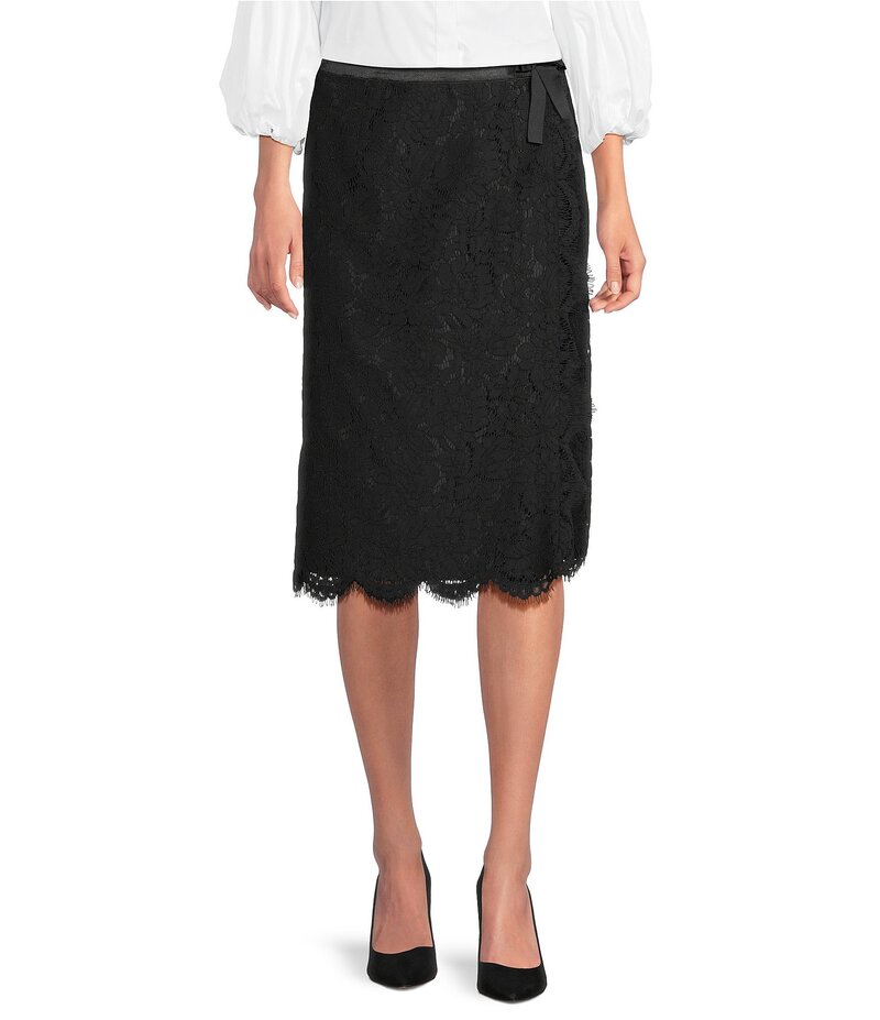 タイラーボウ レディース ボトムス スカート ミディ レース tyler boe Blair Lace Wrap Scallop Midi Skirt Black ブラック
