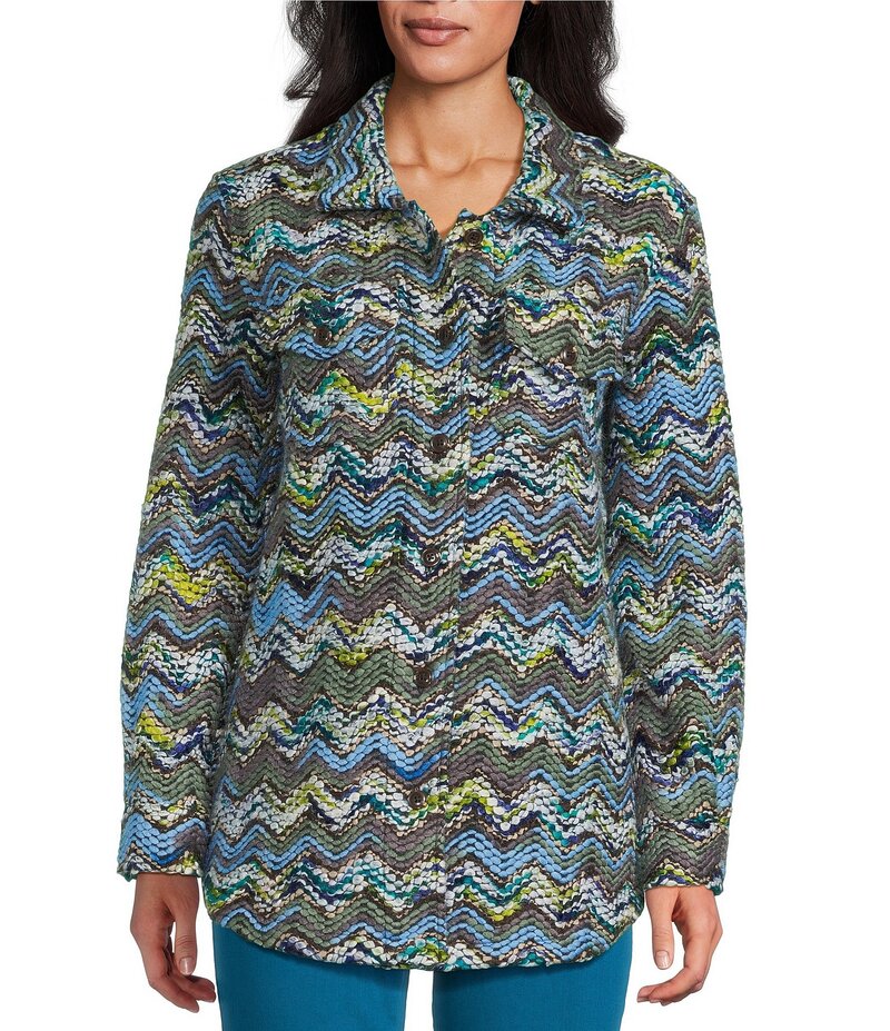 マルチプルズ レディース トップス シャツ 刺繍 Multiples Chevron Embroidered Point Collar Long Cuffed Sleeve Button Front Shacket Multi マルチカラー