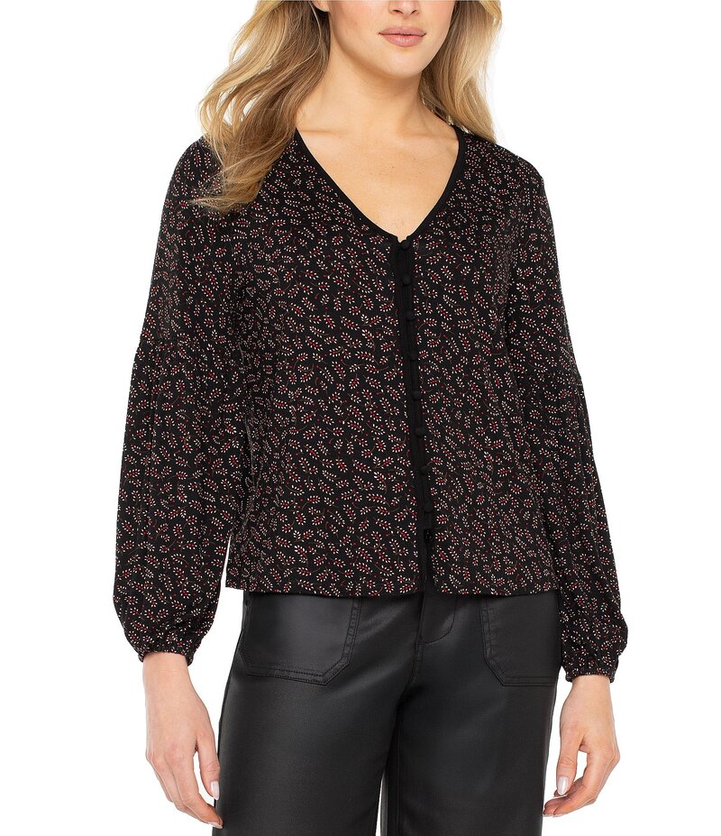 リヴァプール ロサンゼルス レディース トップス シャツ Vネック フラワー柄 プリント ニット ジャージー フラワー Liverpool Los Angeles Jersey Knit Floral Print V-Neck Long Sleeve Top Black Red Ditsy ブラック