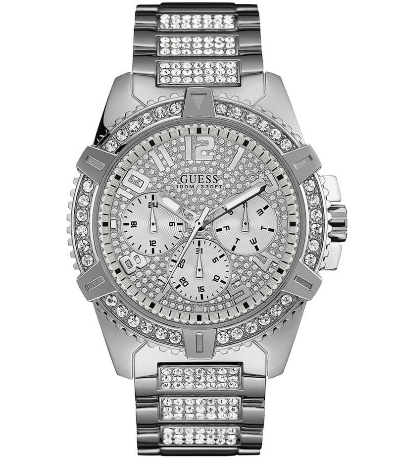 ゲス レディース アクセサリー 腕時計 Guess Men's Crystal Embellished Multifunction Watch Silver シルバー