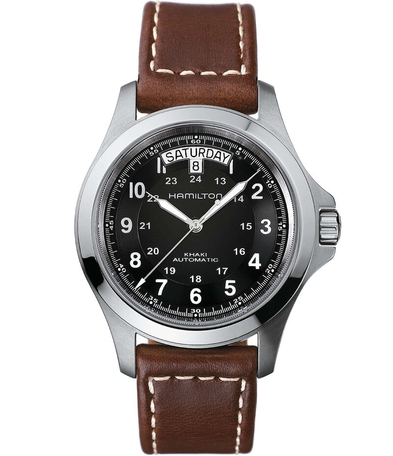 ハミルトン レディース アクセサリー 腕時計 レザー Hamilton Khaking Automatic Day & Date Leather-Strap Watch Black ブラック