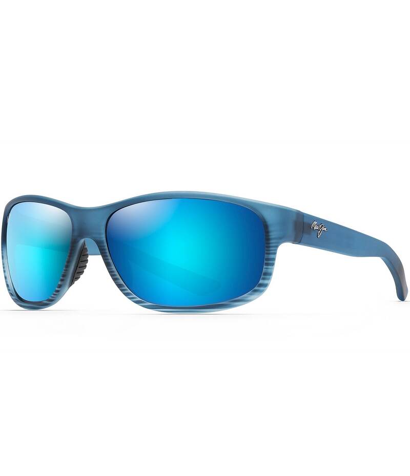 マウイ体育館 レディース 付属品 サングラス・アイウェア つけ加える大きさ Maui Jim Kaiwi Channel PolarizedPlus2R Wrap 62粍 Sunglasses Blue Black Stripe 黒いこと