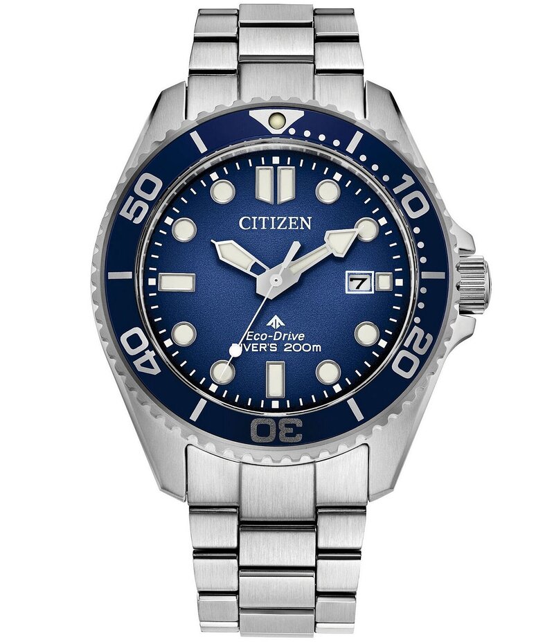 シチズン レディース アクセサリー 腕時計 Tシャツ Citizen Men's Promaster Eco-Drive Dive Quartz Three Hand Stainlessteel Bracelet Watch Silver/Blue ブルー