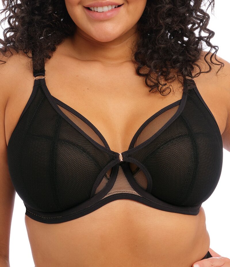 猥りがましいミ レディース アンダーお召しもの ブラ Elomi Kintai Underwire Plunge Bra Black 黒いこと レディース-ブラジャー