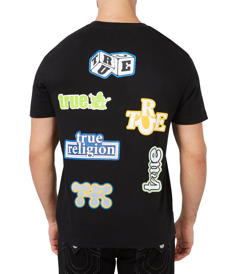 トゥルーレリジョン メンズ トップス シャツ グラフィック True Religion Short Sleeve Media Sticker Graphic T-Shirt Jet Black ブラック