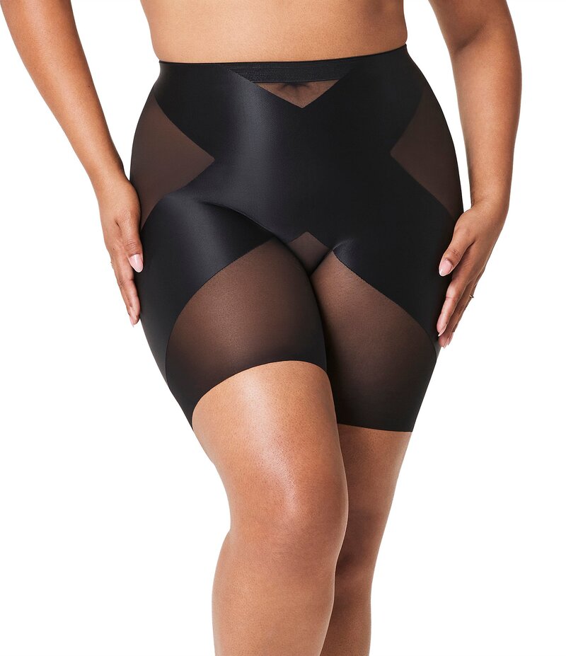 スパンク レディース ボトムス 心地好いズボン下 繻子 SPANXshape SatinX Mid-Thigh Short Very Black 黒いこと ボトムス-パンツ