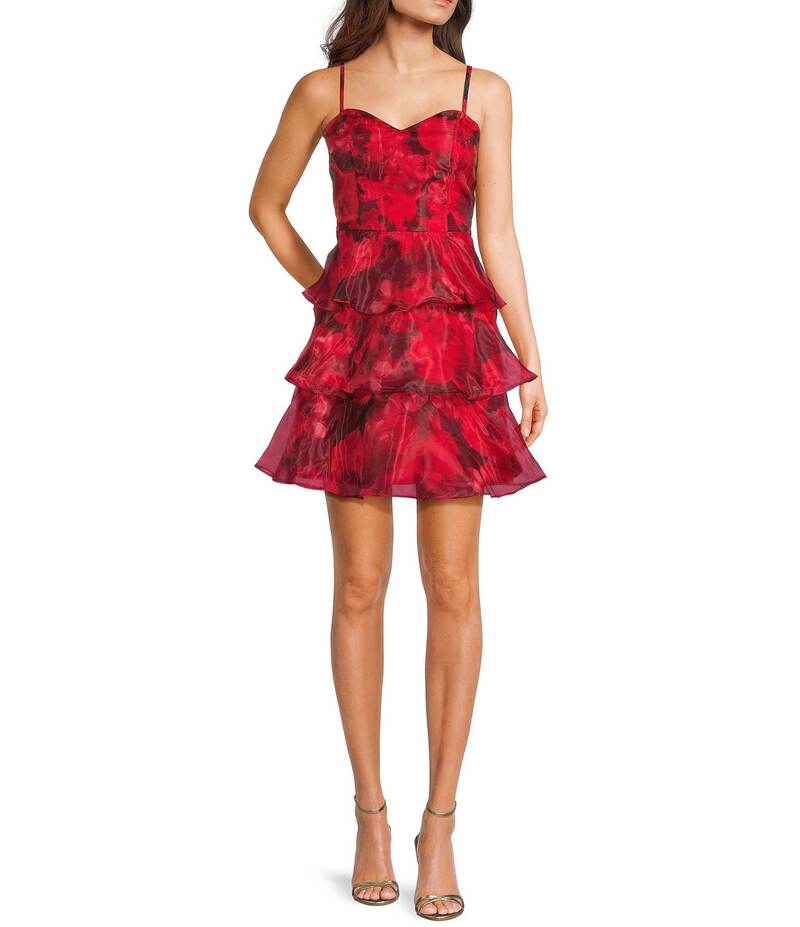 I.N.サンフランシスコ レディース トップス ワンピース ティアード フラワー柄 プリント フリル フラワー I.N. San Francisco Floral Printed Sweetheart Neck Tiered Ruffle Fit And Flare Dress Brushed Rosey 8,954円